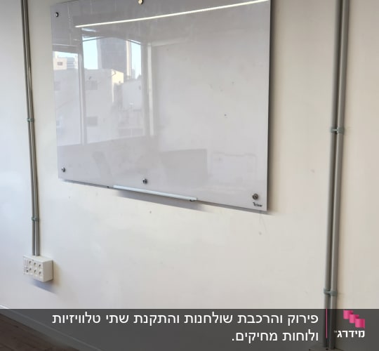 לוח מחיק תלוי על קיר עם חיבורים חשמליים